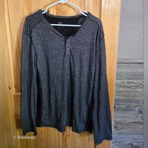 Rock & Republic Long Sleeved 3 Button Henley Grey And Black Size L